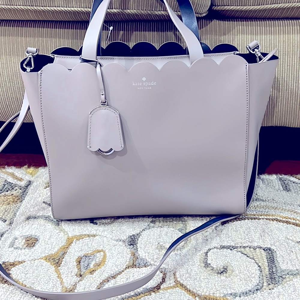♠️ Kate spade NWT $379 magnolia street small Mina gray blue leather satchel bag - Picture 1 of 15